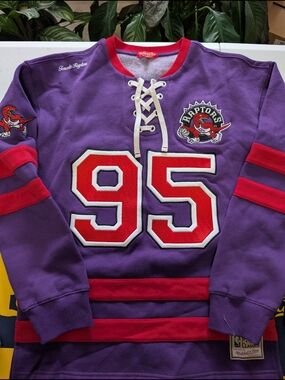 Mitchell & Ness Purple and Red Toronto Raptors Lace-Up Hockey Sweater